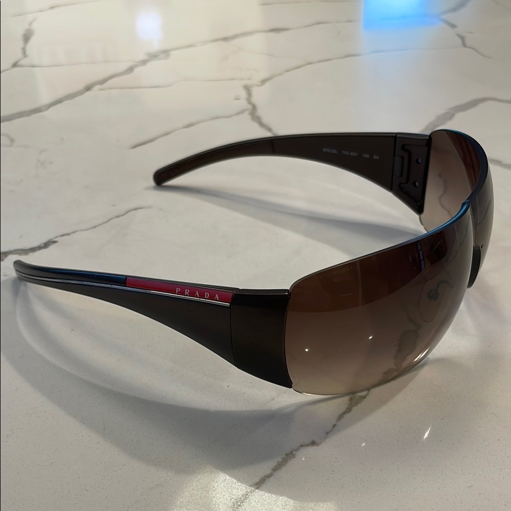 PRADA Brown Wrap Shield Sunglasses
